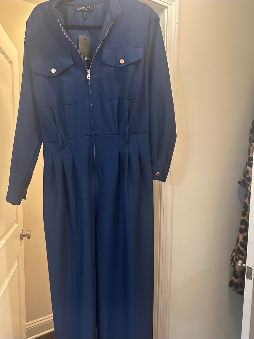 Eloquii Deep Navy Long-Sleeve Zip-Front Jumpsuit